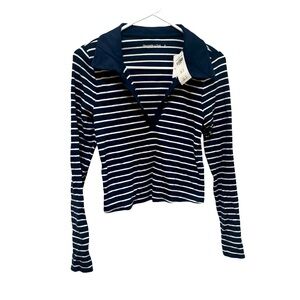NWT ABERCROMBIE MEDIUM RIBBED CROPPED LONG SLEEVE POLO